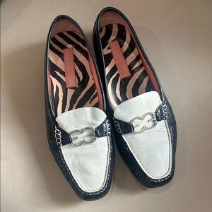 Escada Black and White Leather Loafers